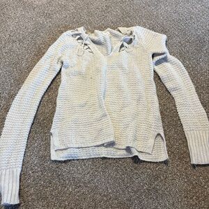 Aéropostale Cream Knit Lace-Up Shoulder Sweater